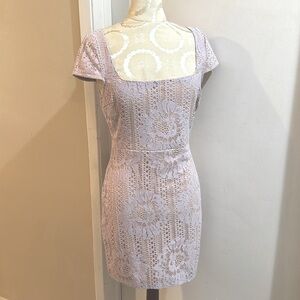 Lulus Lavender Lace Floral Lilian Cap Sleeve Nude Lined Zip Mini Dress M NWT